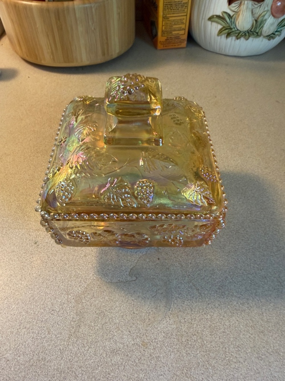Vintage Westmoreland iridescent covered dish